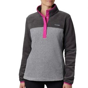 Columbia Benton Springs Half Snap Two-Tone Fleece Pullover Gray Pink Women’s S